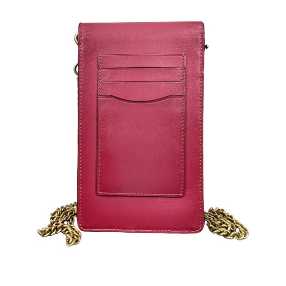 Coach Snap Phone Crossbody Signature Coated Canvas Leather 76357 Red Chain Strap - Picture 4 of 12